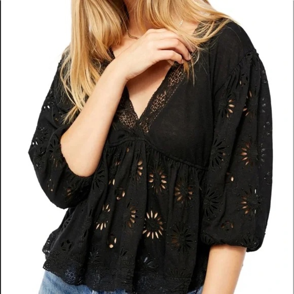 Free People Sweeter Side Blouse In black Eyelet